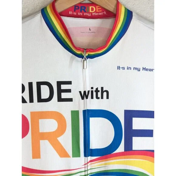 Pride Women's Bicycle Jersey Sz L Mesh White Rainbow Full Zip Moisture Wicking - Picture 7 of 9